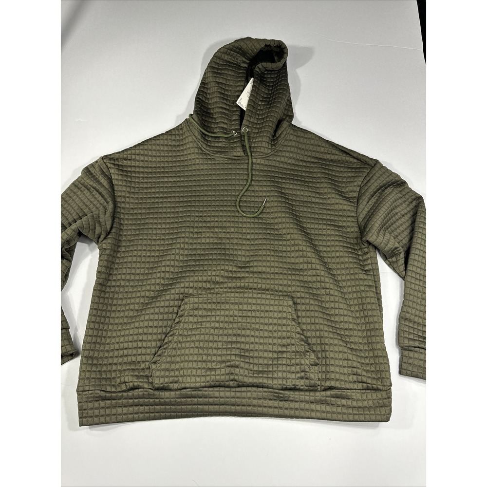 Women's Green Waffle-Knit‎ Hoodie kangaroo pocket Cozy Size L